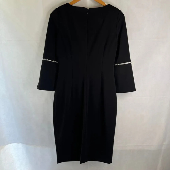 Calving Klein LBD Black Scoop Neck Pearl Sleeve Sheath Dress Classy Sz 4 - Picture 2 of 9